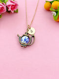 Teapot Blue Porcelain Flower Charm Gold Necklace, N6070B