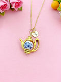 Teapot Blue Porcelain Flower Charm Gold Necklace, N6070C