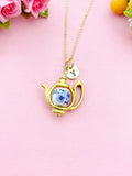 Teapot Blue Porcelain Flower Charm Gold Necklace, N6070C