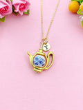 Teapot Blue Porcelain Flower Charm Gold Necklace, N6070C