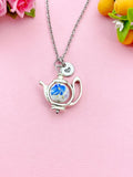 Teapot Porcelain Flower Charm Silver Necklace, N6070D