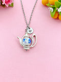 Teapot Porcelain Flower Charm Silver Necklace, N6070D