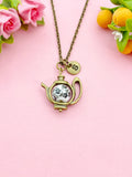 Teapot Porcelain Black Flower Charm Bronze Necklace, N6070F