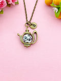 Teapot Porcelain Black Flower Charm Bronze Necklace, N6070F