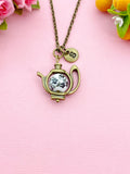 Teapot Porcelain Black Flower Charm Bronze Necklace, N6070F