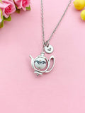 Teapot Porcelain Black Flower Charm Silver Necklace, N6070G