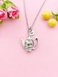 Teapot Porcelain Brown Flower Charm Silver Necklace, N6070H