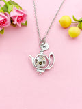 Teapot Porcelain Brown Flower Charm Silver Necklace, N6070H