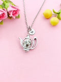 Teapot Porcelain Brown Flower Charm Silver Necklace, N6070H