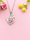 Teapot Porcelain Orange Flower Charm Silver Necklace, N6070I