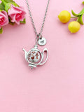 Teapot Porcelain Orange Flower Charm Silver Necklace, N6070I