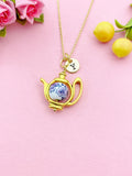 Teapot Porcelain Purple Flower Charm Gold Necklace, N6070J