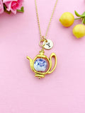 Teapot Porcelain Purple Flower Charm Gold Necklace, N6070J