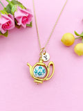 Teapot Porcelain Green Flower Charm Gold Necklace, N6070K