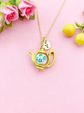 Teapot Porcelain Green Flower Charm Gold Necklace, N6070K
