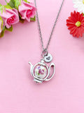 Teapot Porcelain Purple Flower Charm Silver Necklace, N6070L