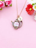Teapot Porcelain Pink Flower Charm Rose Gold Necklace, N6070N