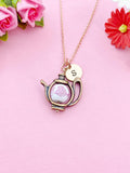 Teapot Porcelain Pink Flower Charm Rose Gold Necklace, N6070N