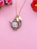 Teapot Porcelain Pink Flower Charm Rose Gold Necklace, N6070N