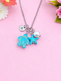 Turtle Starfish Shell Pearl Charm Necklace, Silver or Gold Sea Turtle Love Pet Travel Gifts Ideas, N5709Z