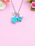 Turtle Starfish Shell Pearl Charm Necklace, Silver or Gold Sea Turtle Love Pet Travel Gifts Ideas, N5709Z