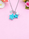 Turtle Starfish Shell Pearl Charm Necklace, Silver or Gold Sea Turtle Love Pet Travel Gifts Ideas, N5709Z