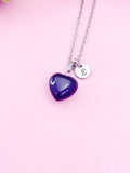 Black Agate Heart Charm Necklace, Natural Gemstone Jewelry, N5244
