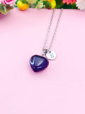 Black Agate Heart Charm Necklace, Natural Gemstone Jewelry, N5244
