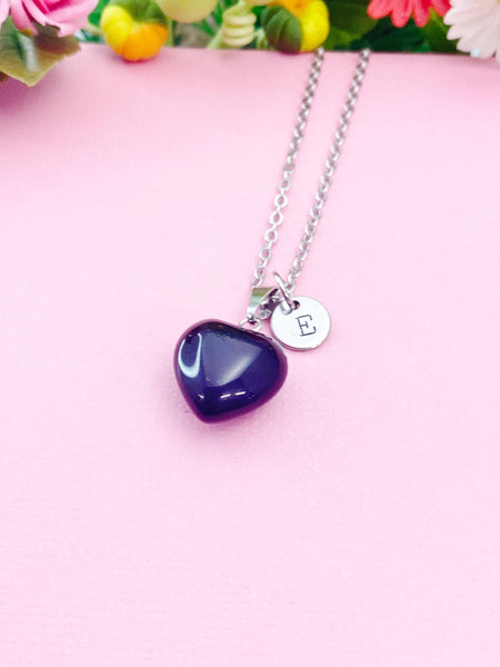 Black Agate Heart Charm Necklace, Natural Gemstone Jewelry, N5244