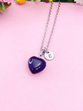 Black Agate Heart Charm Necklace, Natural Gemstone Jewelry, N5244