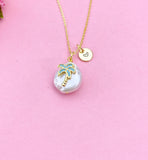 Gold Natural Cultured Freshwater Pearl Palm Tree Necklace, N2907