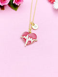 Heart Electrocardiogram Charm Gold Necklace, Red Electrocardiogram Heart Charm, N5495