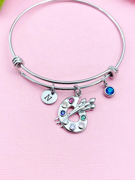 Artist Palette Paint Charm Bracelet, Paint Palette Charm, Brush Pen Charm, Artist Gift, Art Teacher Gift, Personalized Custom,  N2325