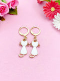 White Cat Charm Gold Earrings, N3005