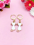 White Cat Charm Gold Earrings, N3005