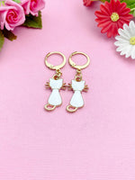 White Cat Charm Gold Earrings, N3005