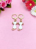 White Cat Charm Gold Earrings, N3005