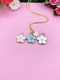 Hibiscus Flower Charm Necklace, Blue Tropical Flower Gold Necklace, Personalized Gift, N1956E
