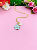 Hibiscus Flower Charm Necklace, Initial Charm, Gold Plated
