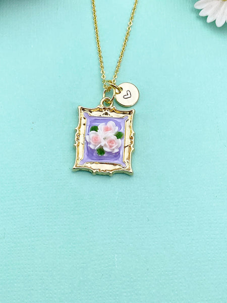 Rose Flower Charm Gold Necklace, Personalized Gift, N6076A