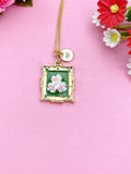 Rose Flower Charm Gold Necklace, Pink Rose, Green, Personalized Gift, N6076B
