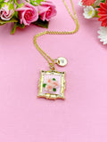 Rose Flower Charm Gold Necklace, Pink Rose, Pink, Personalized Gift, N6076C