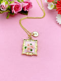 Rose Flower Charm Gold Necklace, Pink Rose, Pink, Personalized Gift, N6076C