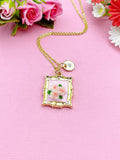 Rose Flower Charm Gold Necklace, Pink Rose, Pink, Personalized Gift, N6076C