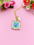 Rose Flower Charm Gold Necklace, Blue Rose, Personalized Gift, N6076CD
