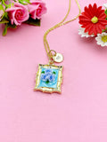 Rose Flower Charm Gold Necklace, Blue Rose, Personalized Gift, N6076CD