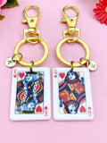Poker Keychain, Play Card Option, Gold King of Heart Play Card Charm Keychain, N6077