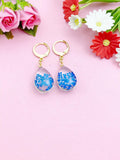 Gold Blue Press Flower Earrings, N3274