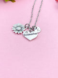 Godmother Sunflower Charm Necklace, Personalized Initial Pendant