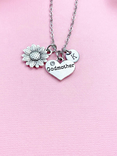 Godmother Necklace, Sunflower Charm, Godmother Charm, Godmother Gift, Personalized Gift, N1454